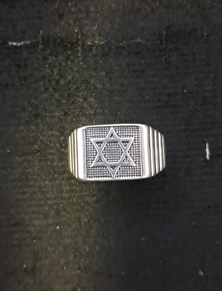 Anel de Prata Masculina 925 Estrela de Davi